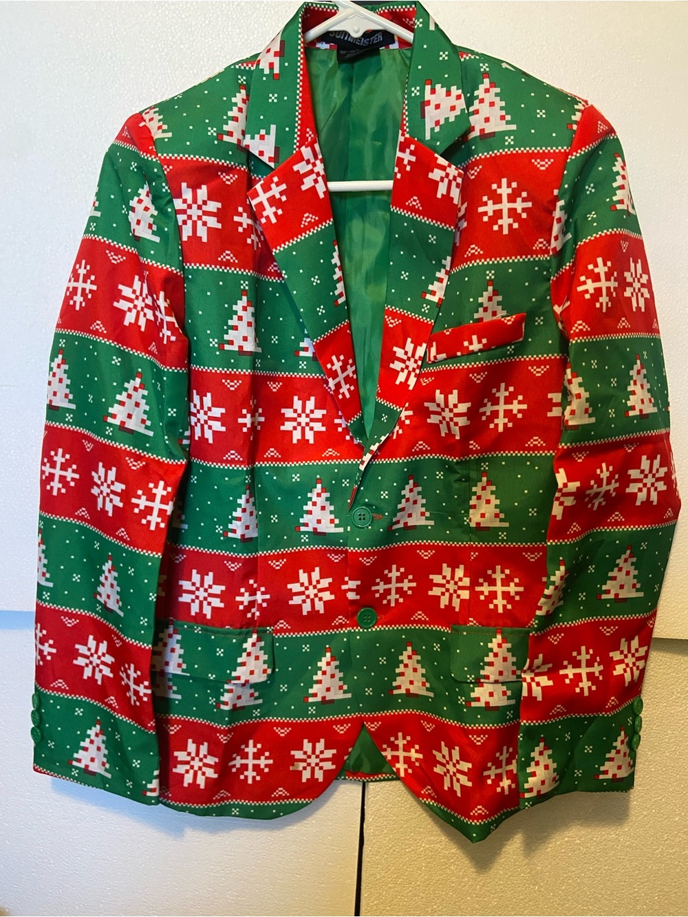 Suitmeister Christmas Tree Snowflake Suit Blazer Green & Red XL